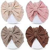 Cinaci 4 Pieces Baby Girls Turban Hats with Bow Newborn Hospital Caps Bonnets Beanies Headwraps for Infants Toddlers