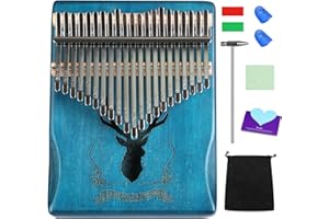 LYDESY Kalimba 17 Keys Thumb Piano for Beginners – Easy to Learn Solid Wood Mbira Instrument with Tuning Hammer & Gift Bag, Perfect Holiday & Christmas Gift for Adults & Kids Vintage Blue
