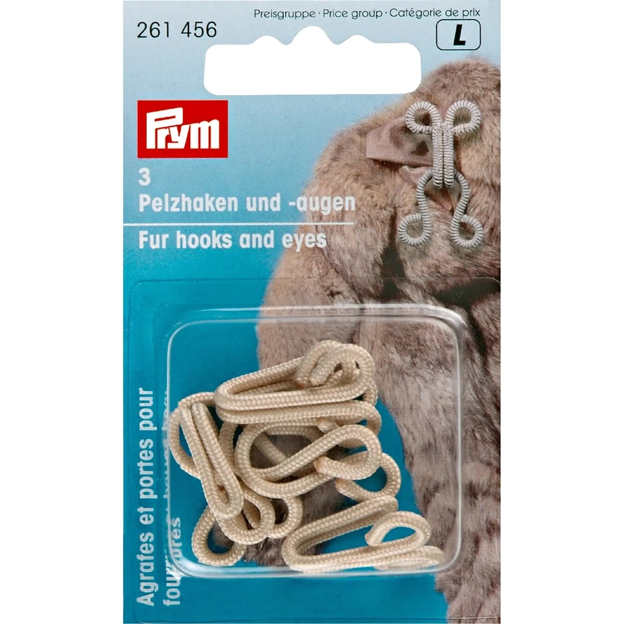 PRYM_261456-1 Faux Fur Hook & Eye, Polyester, Beige, 9.3 x 5.7 x 1.8 cm