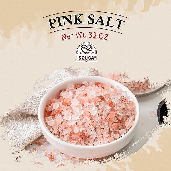 52USA HIMALAYAN PINK SALT COARSE, PINK HIMALAYAN SEA SALT, COARSE GRAIN 2 LB, HIMALAYAN SALT, PINK SALT, ROCK SALT FOR GRINDER REFILL, NO ARTIFICIAL COLORS, NO ADDITIVES, NO GLUTEN, KOSHER CERTIFIED
