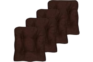 Sweet Home Collection Chair Cushion Crushed Memory Foam Pads Premium Slip Non Skid Microdot Rubber Back Tufted 16" x 16" x 3.25" Thick Seat Cover, 4 Count (Pack of 1), Chocolate Brown