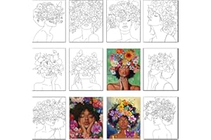 Ctosree 12 Pcs Pre Drawn Canvas for Painting for Adults Sip and Paint Party Kit Pre Printed Canvas Bulk for DIY Art Party Favors Adult's Date Night(Flower Lady,8 x 10 Inch)