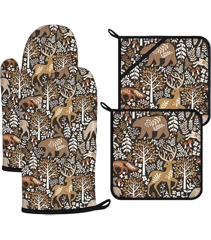 GOOZHO Western Pot Holders With Pockets - Cowboy Theme Heat Resistant Oven Mitts & Hot Pads For Kitchen