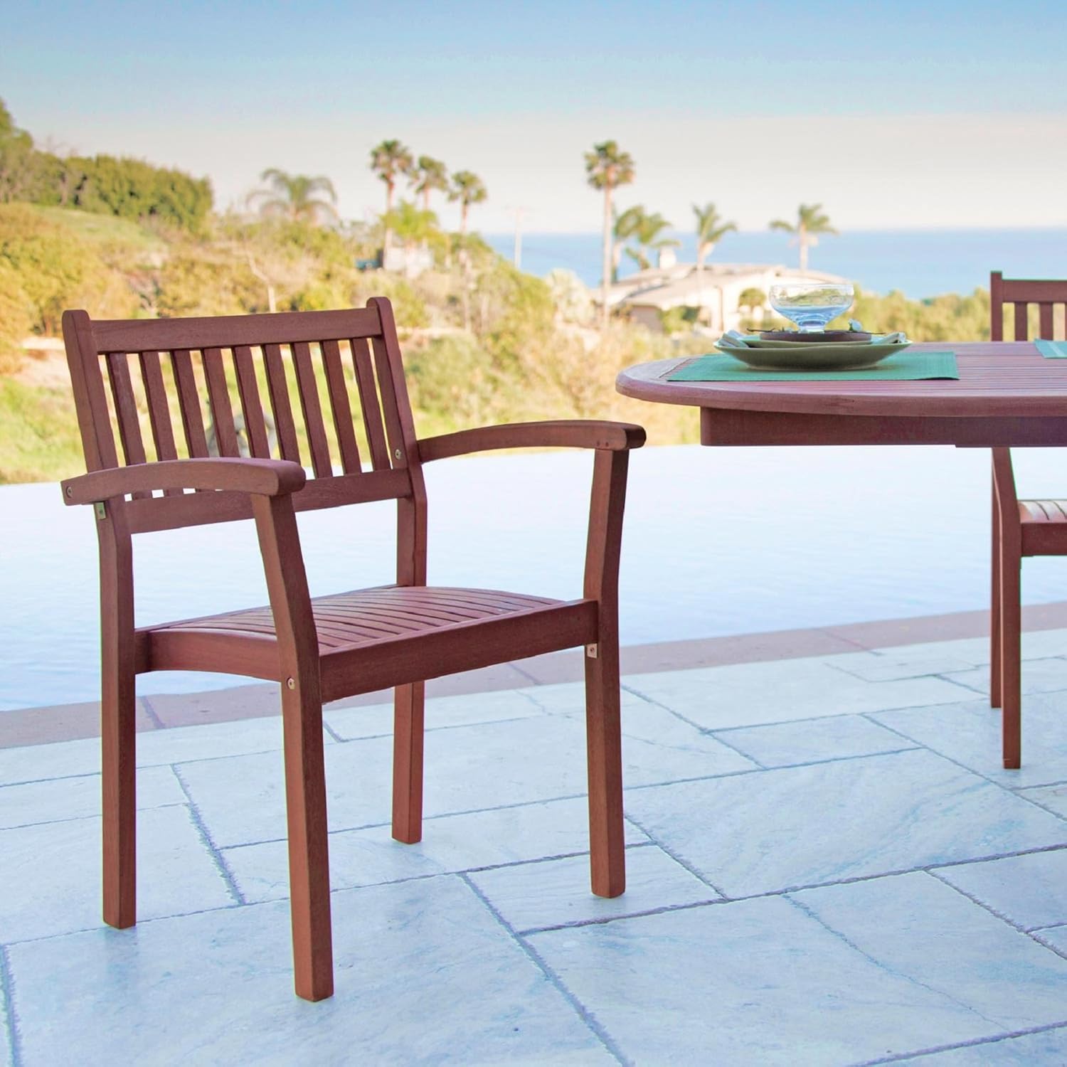 Vifah Malibu Outdoor 7-Piece Wood Patio Dining Set with Stacking Chairs: Garden & Outdoor