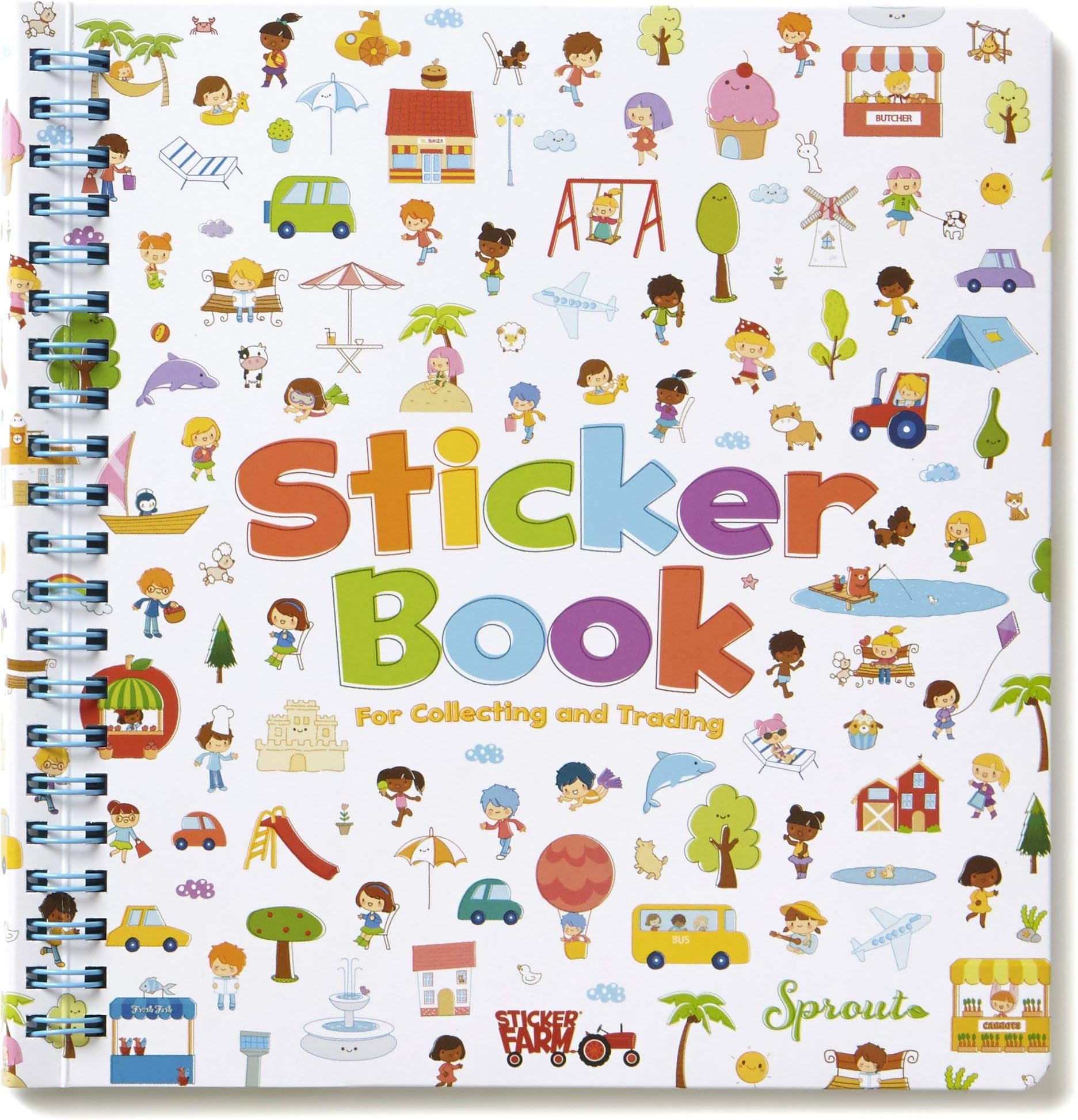 Sticker Farm Happy Day Series Travel-Size Reusable Sticker Book for Collecting Stickers, Small Starter Activity Sticker Album with 40 Reusable Puffy Stickers