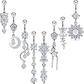 Vsnnsns 14G Dangle Belly Button Ring Piercing Jewelry 316L Stainless Surgical Steel Navel Rings Cubic Zirconia Heart Flower CZ Dangling Belly Button Ring Piercing Jewelry for Women 14 Gauge