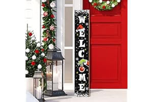 ARKUKT Christmas Porch Sign Decor Xmas Wooden Hanging Sign Door Porch Standing Decorative Signs for Front Door Farmhouse Outdoor Indoor Welcome Sign Wall Craft Decor 47.2"H