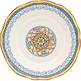 Euro Ceramica Duomo Collection Italian-Inspired 10" Round Ceramic Serving Bowl with Organic Edges, Floral Design, Multicolor