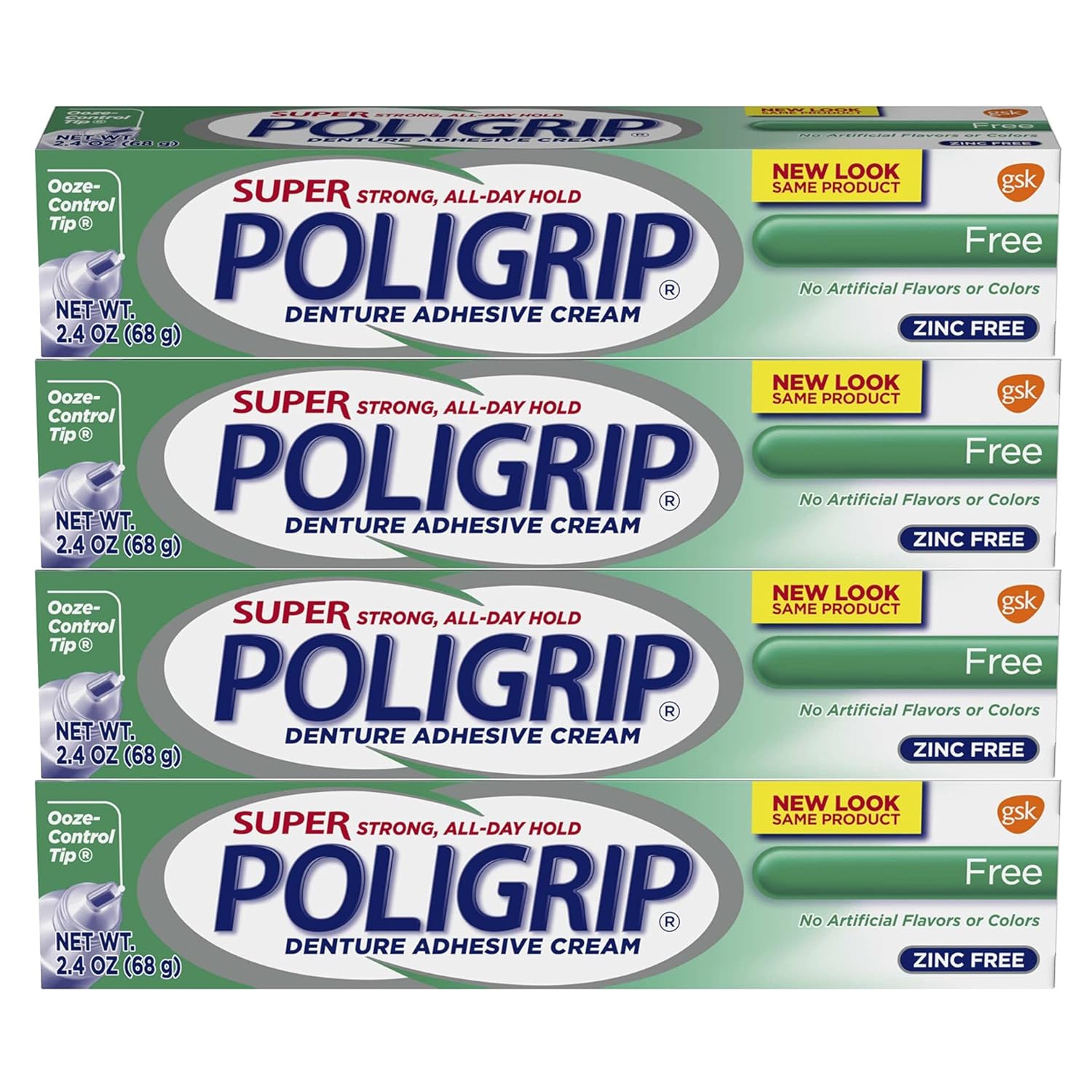 Super Poligrip Original Formula Zinc Free Denture and Partials Adhesive Cream, 2.4 ounce (Pack of 4) : Beauty