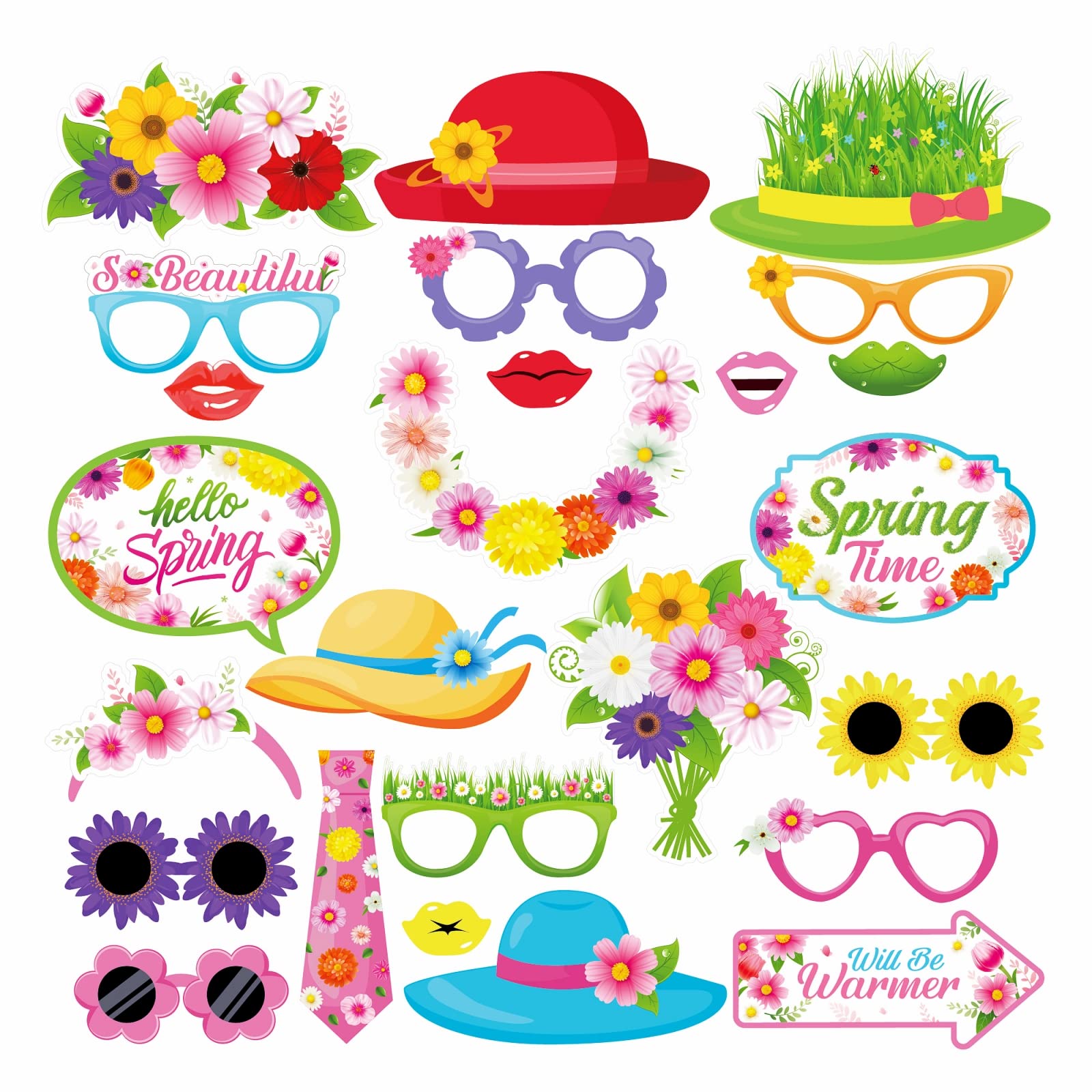 Photo 1 of 25 Pieces Spring Photo Booth Props Colorful Flowers Photo Booth Props for Spring Summer Easter Flower Themed Birthday Party Decorations