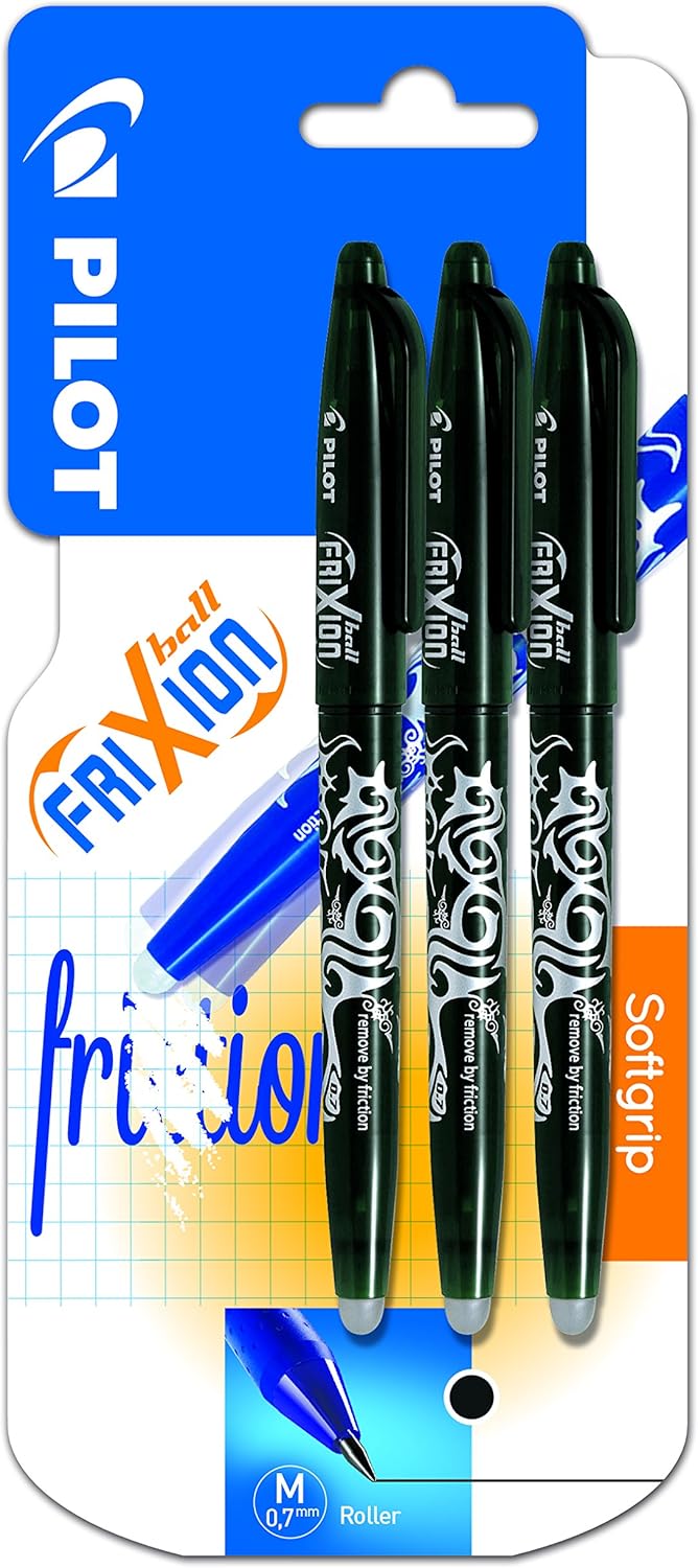 Pilot Frixion Erasable Rollerball Pen 0 7 Mm Tip Black Pack Of 3 Amazon Co Uk Office Products