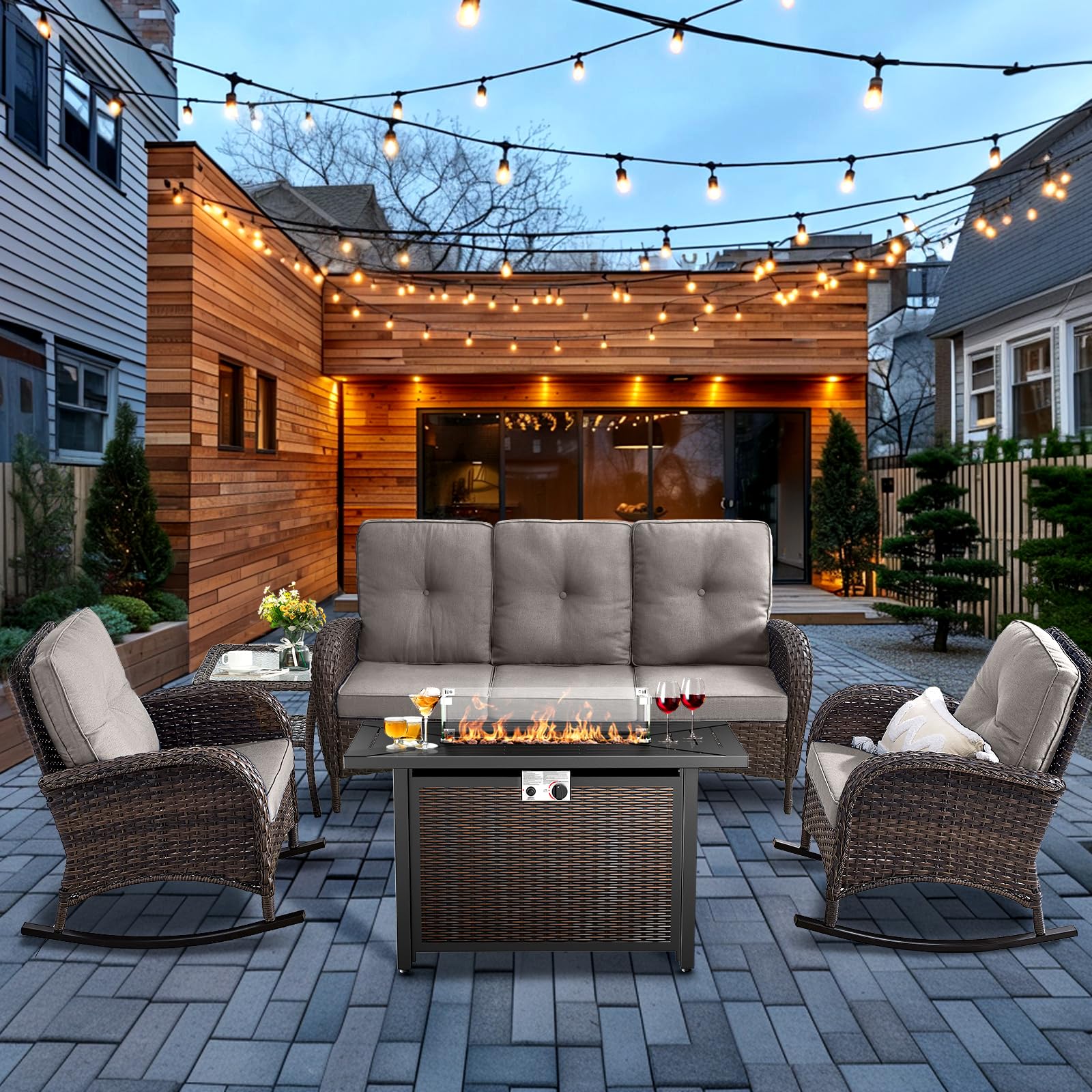 HUMMUH 5-Piece Patio Furniture Set with Fire