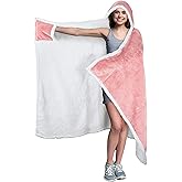 Tirrinia Hooded Blanket Wearable Cuddle Throw Warm Cozy Sherpa Lining 47’x73’/ Sherpa Throw Blanket/Solid Flannel