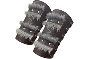 HiiFeuer Nordic Viking Barbarian Arm Guards, Medieval Artificial Fur Gauntlets, Vintage Faux Leather Bracers for LARP