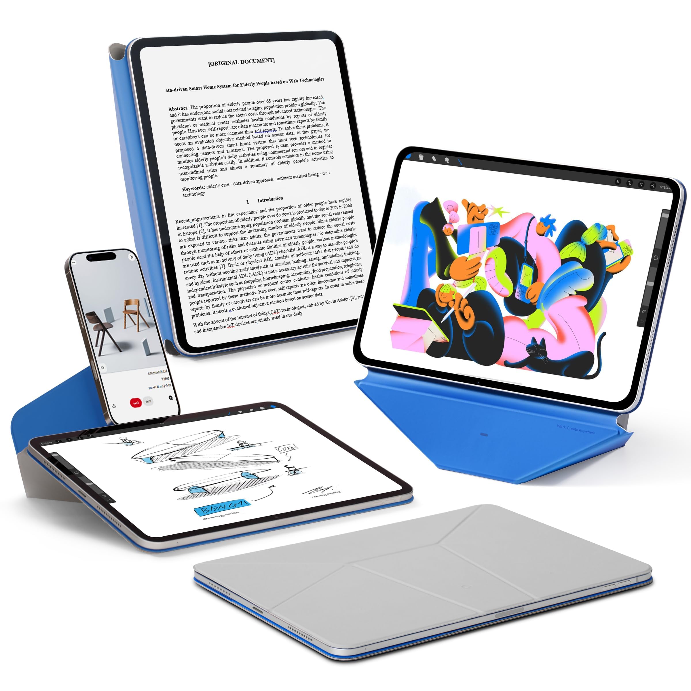 MOFT Dynamic Folio Case para iPad mini 7th A17 Pro 2024 y iPad mini 6th A15 2021, funda delgada con soporte magnético de 8,3 pulgadas con más de 20 ángulos de visión, encendido/apagado automático, ultrafina, cemento x zafiro