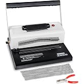 MAKEASY Spiral Coil Binding Machine with 46 Fully Disengaging Pins - 4:1 Pitch - Electric Coil Inserter - Adjustable Side Margin, Comes with Free 1 Box Coil Spines &amp; Plier, 20 Sheet Punch Capacity