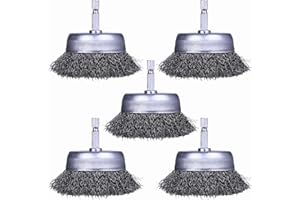 WENORA 5 Pack Wire Cup Brush for Drill, Wire Brush for Drill 1/4 Inch Hex Shank, 0.012 Inch Coarse Carbon Steel- 3 Inch Wire Brush Drill Attachment
