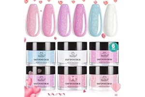 BEETLES GEL POLISH Beetles Dip Powder Nail Kit, 6 Colors Pink White Purple Powder Dipping Set Spring Colors for All Seasons, Blue Pink Glitter DIY Art Manicure No Need Nail Lamp Cured Gifts for Women