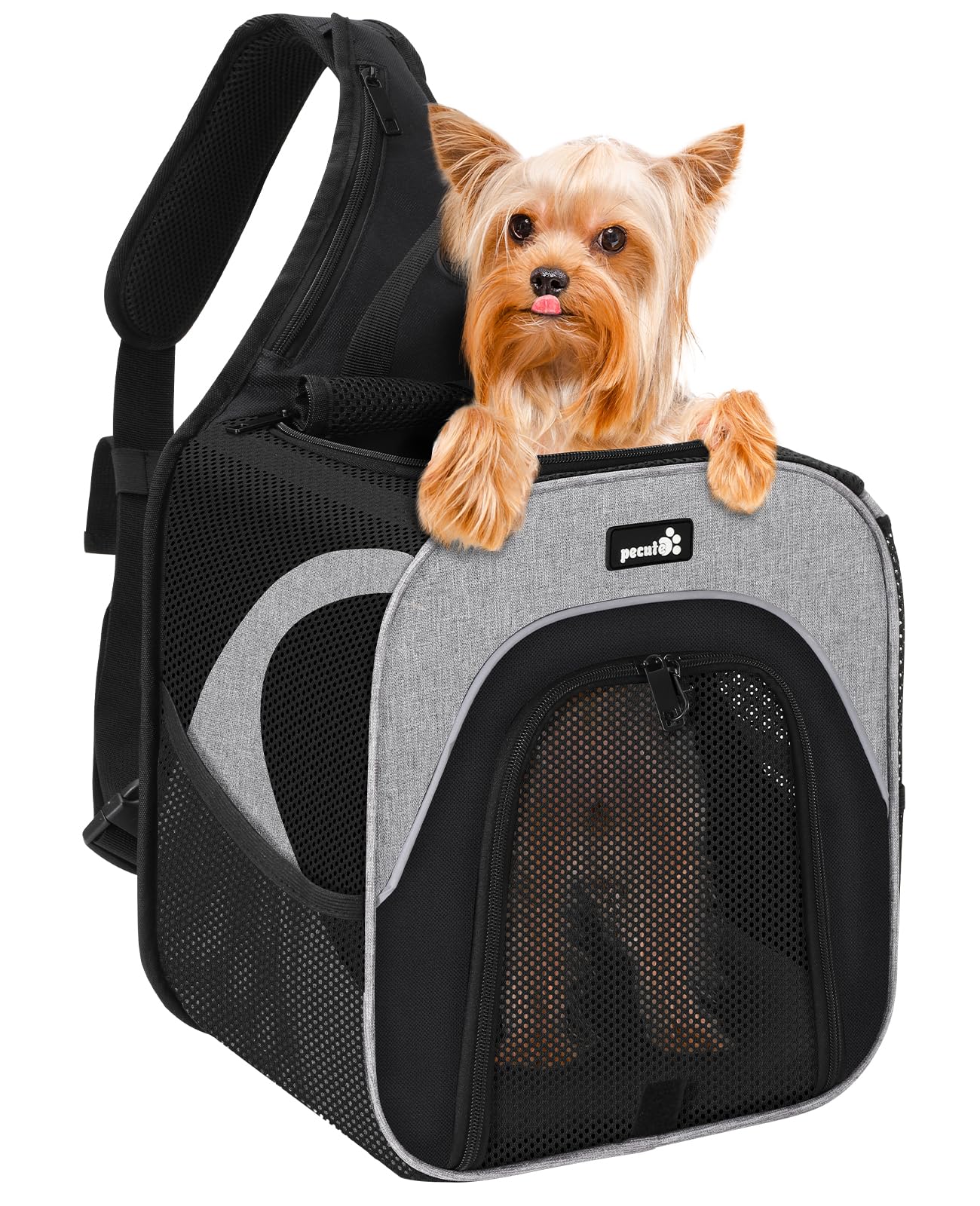 pecute Dog Carrier Backpack Carrier for Pet up to 3.5kg, Breathable Mesh Dog Sling Backpack, Pet Front Pack Suitable for Chihuahua, Maltese, Yorkshire Terrier, Pomeranian, for Traveling with Puppy