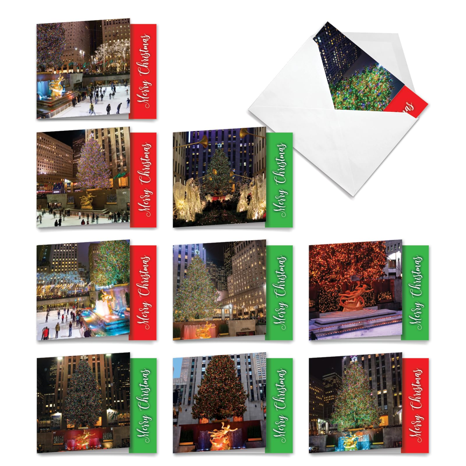 The Best Card Company - Box of 10 Holiday Note Cards - Christmas Cards Assorted, Xmas Trees and Landscapes (4 x 5.12 Inch) - NY Christmas MQ4958XSG-B1x10