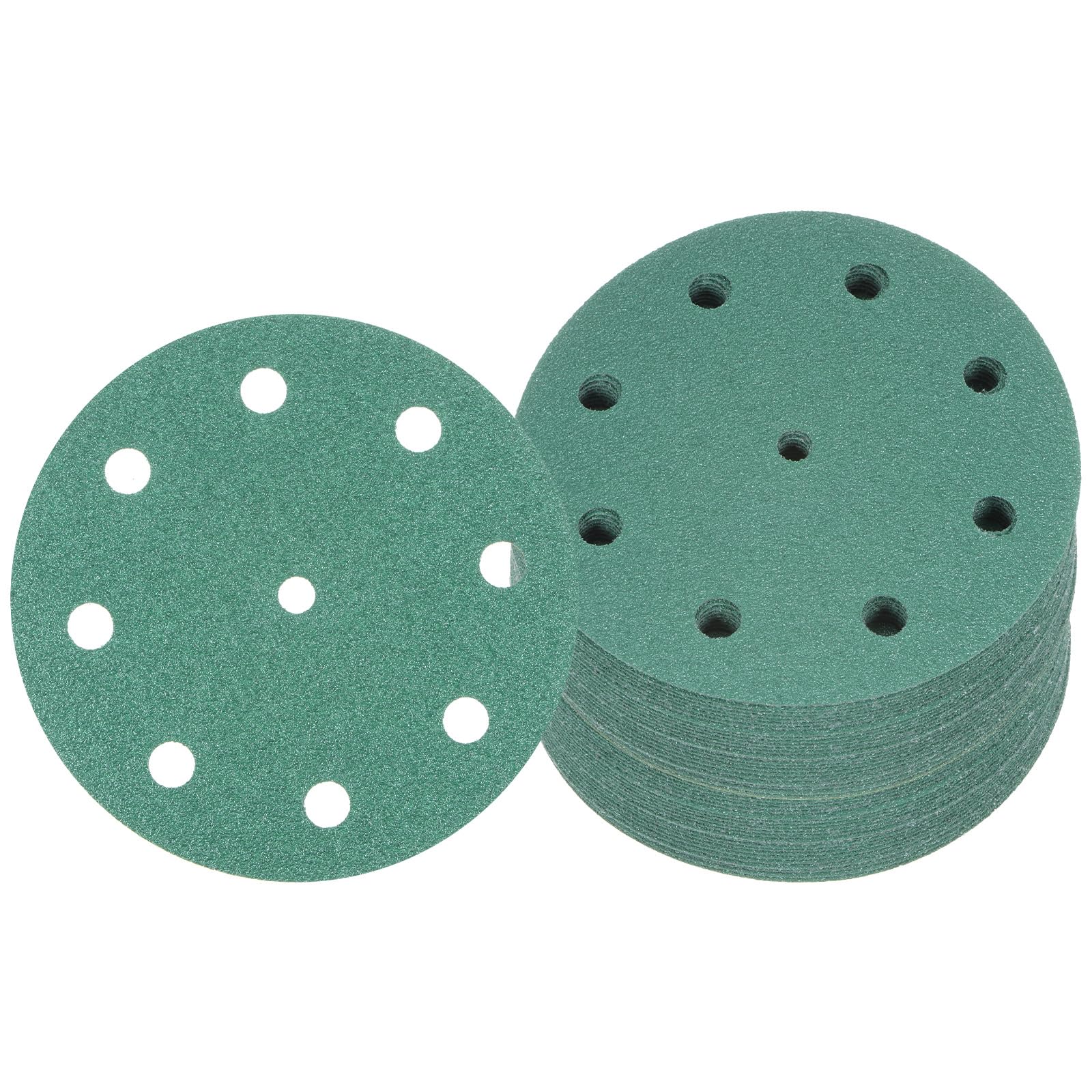 Kozelo 50pcs Green Film Sanding Discs - [5 Inch 80 Grits 9 Hole ] Round Aluminum Oxide Hook & Loop Wet Dry Sander Pads for Wood Metal Polishing Use| Zirconium Corundum Sandpaper