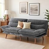 Marsail 66.02" Futon Sofa Bed, Small Convertible Sleeper Couch, Grey | Versatile 2-in-1 Corduroy Futon Sofa Bed with Adjustable Backrest &amp; Armrests, Perfect for Small Apartments &amp; Guest Rooms