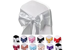 Maiangel Satin Chair Sashes Bows-12PCS Chair Ribbon Ties Back Sash for Wedding Party Events Banquet Chair Cover Decoration (Silver)