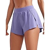 CRZ YOGA Athletic Running Shorts for Women V Split Low Waisted Lightweight Gym Workout Athletic Shorts with Liner
