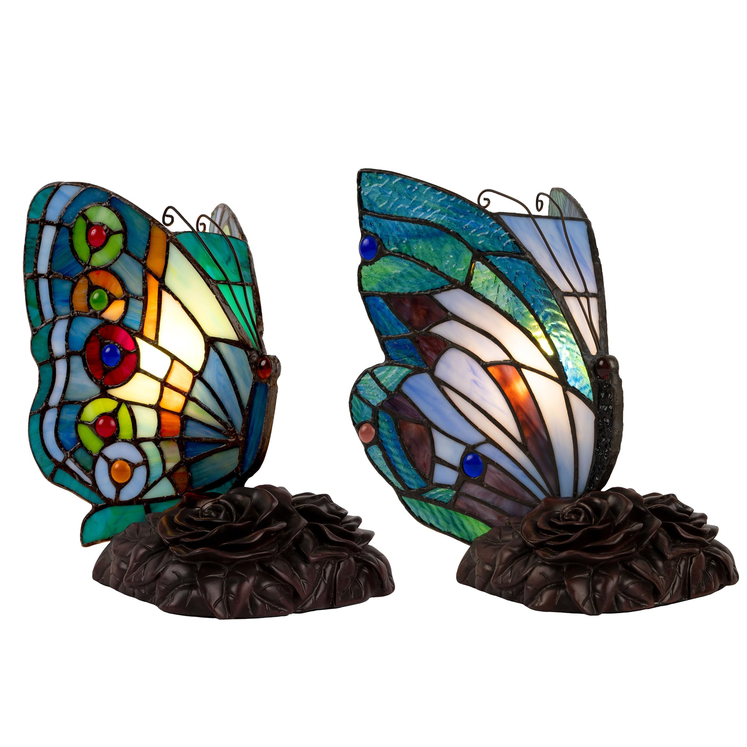 Photo 1 of Lavish Home Tiffany Style Butterfly Table Lamp – Set of 2 Stained Glass Desk or Night Light Lamps with LED Bulbs – Vintage-Style Accent Décor
