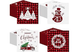 Janlaugh 200 Pcs Christmas Paper Cocktail Napkins Disposable 2 Ply Xmas Style Decoupage Beverage Napkins for Xmas Holiday Winter Dinner Table Decor