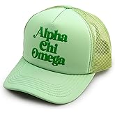 Sorority Shop Alpha Chi Omega Baseball Cap - Mesh Trucker-Style Hat, Padded Front Panel and Snap Closure, Alpha Chi Omega Gifts for Women Green