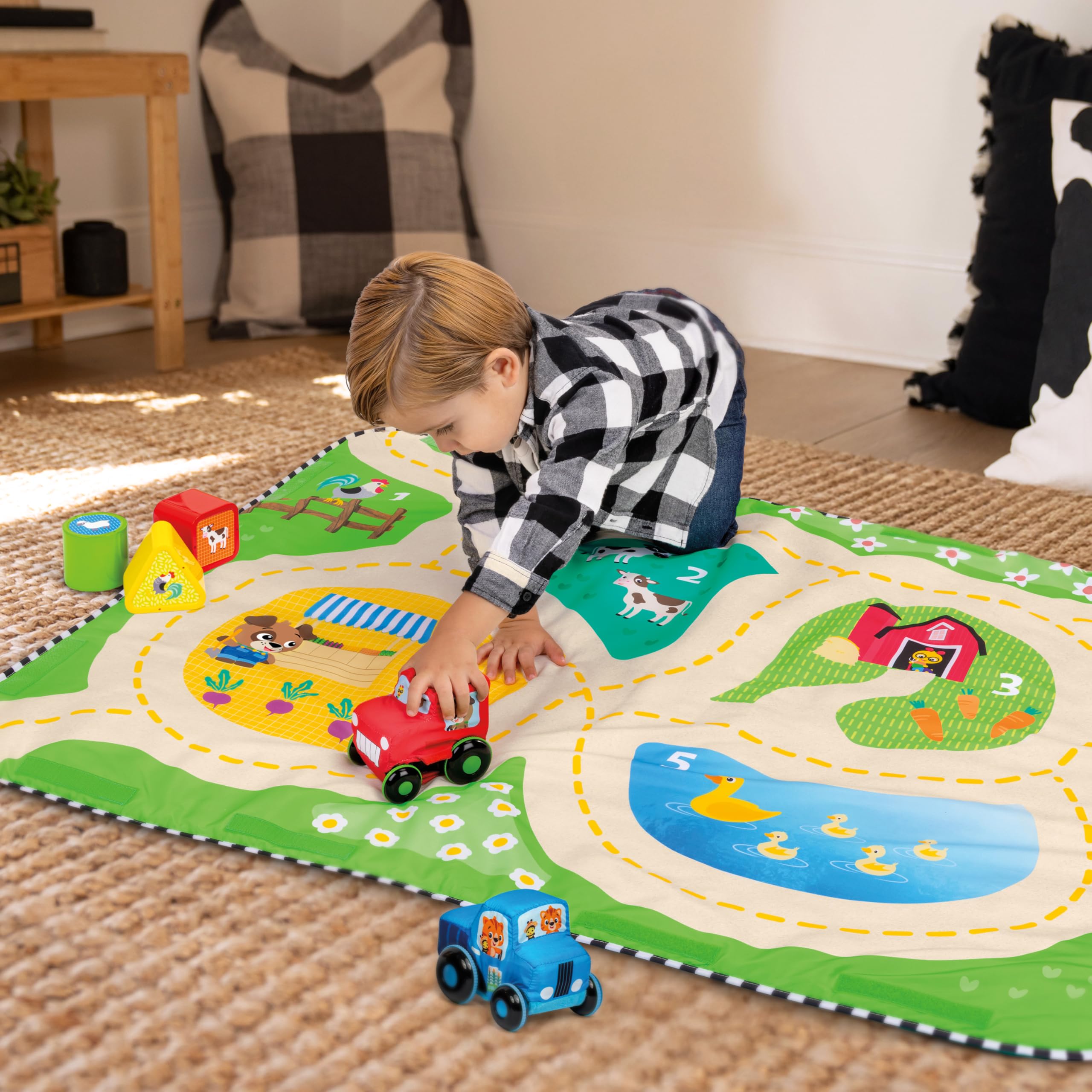 Baby Einstein Busy Barnyard Grow with Me Baby Play Gym - Extra Large Soft Play Mat with 8 Removable Toys Including 30+ Songs & Sounds to Support Motor Skills, Ages 0+ Months
