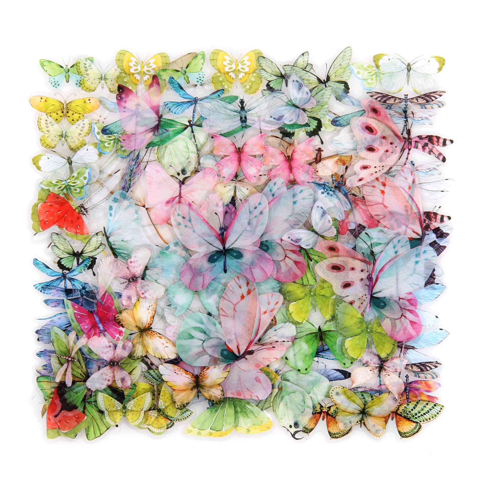 160pcs Butterfly and Dragonfly Sticker Set, NogaMoga 4 Packs Colorful PET Decorative Butterfly, Dragonfly, and Wings Patterns Stickers for Scrapbook, Planner, Bullet Journal, Wall and Windows