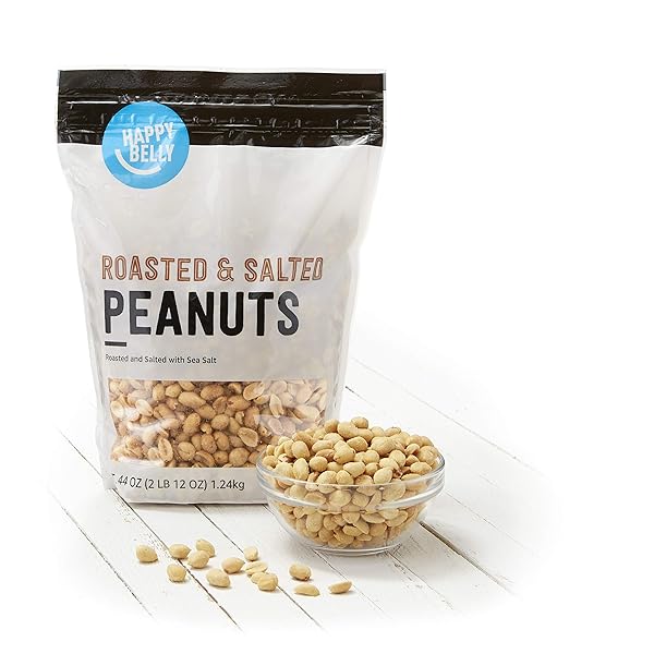 AMAZON BRAND – HAPPY BELLY ROASTED AND SALTED PEANUTS, 44 OUNCE (PACK OF 1)