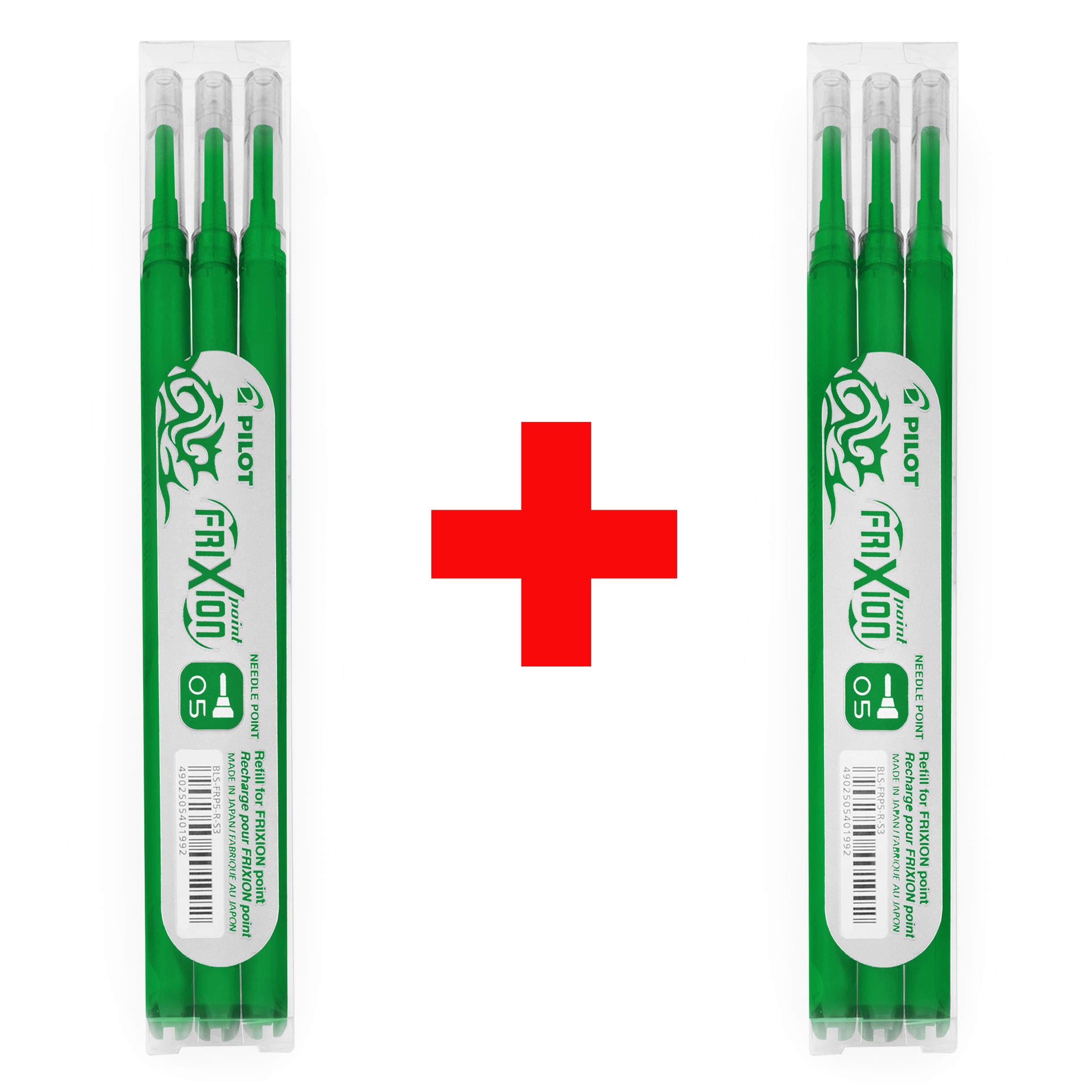 Pilot FRIXION Point Refills - 0.5mm Needle Point Nib - 2 Packs - 6 Refills - Green Ink