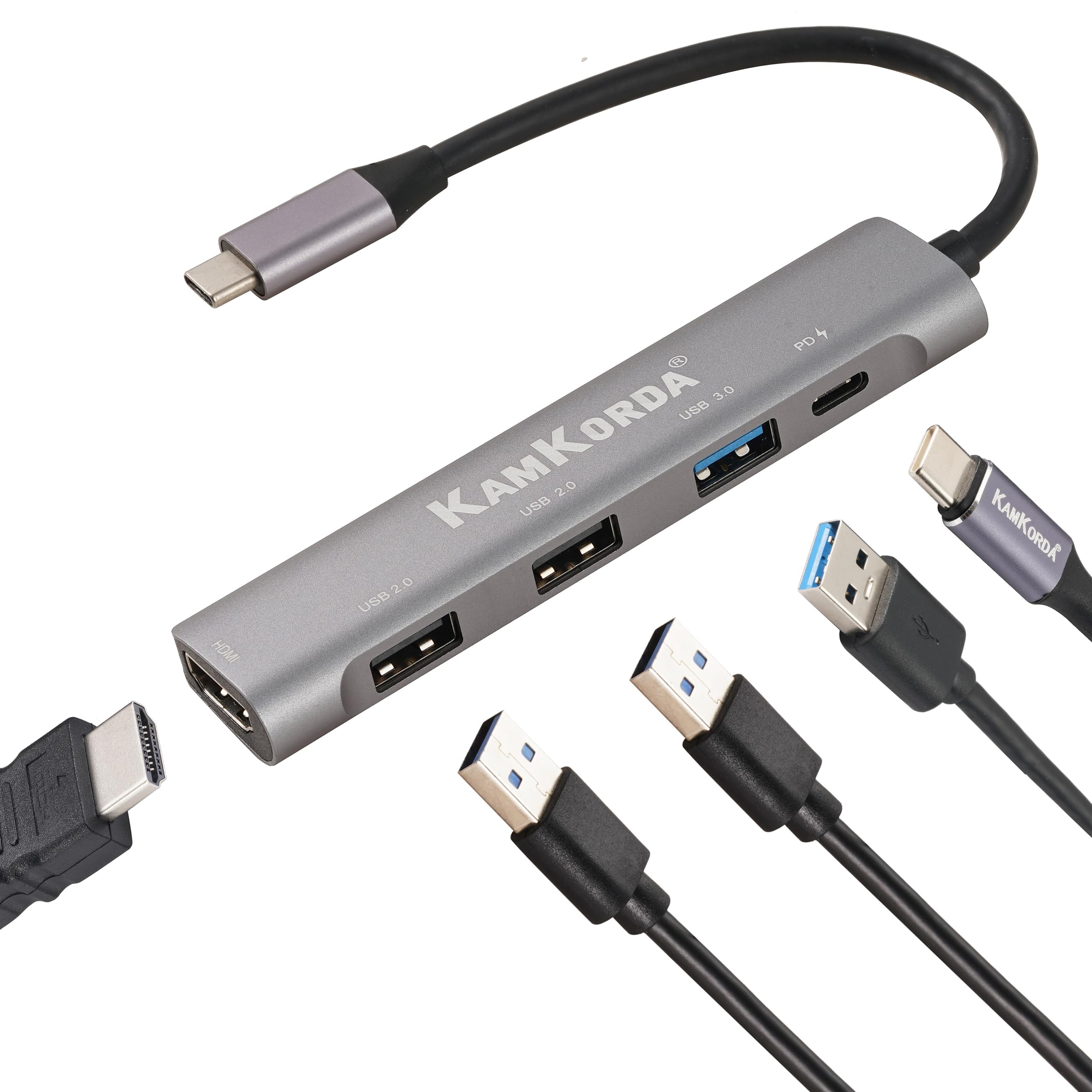 4-Port USB Hub, Port Expander, Splitter 3-Port, Laptop Extension Hub, Multiport Adapter for PC, USB to Multiple Ports