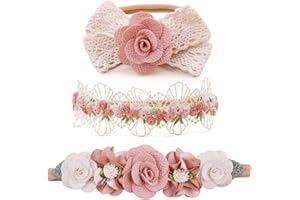 mligril Baby Girl Nylon Headbands Flower Hair Bows Accessories-Elastic Hair Band Crown Handmade FLoral Wraps Birthday Gifts for Girls Newborn Infant Toddler 3Pcs