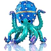 YU FENG 2.5'' Hand-painted Enamel Octopus Jewelry Trinket Box Hinged Jewelry Organizer with Crystals Ring Earring Storage Box Blue Sea Animal Figurine Keepsake Collectible Christmas Gift