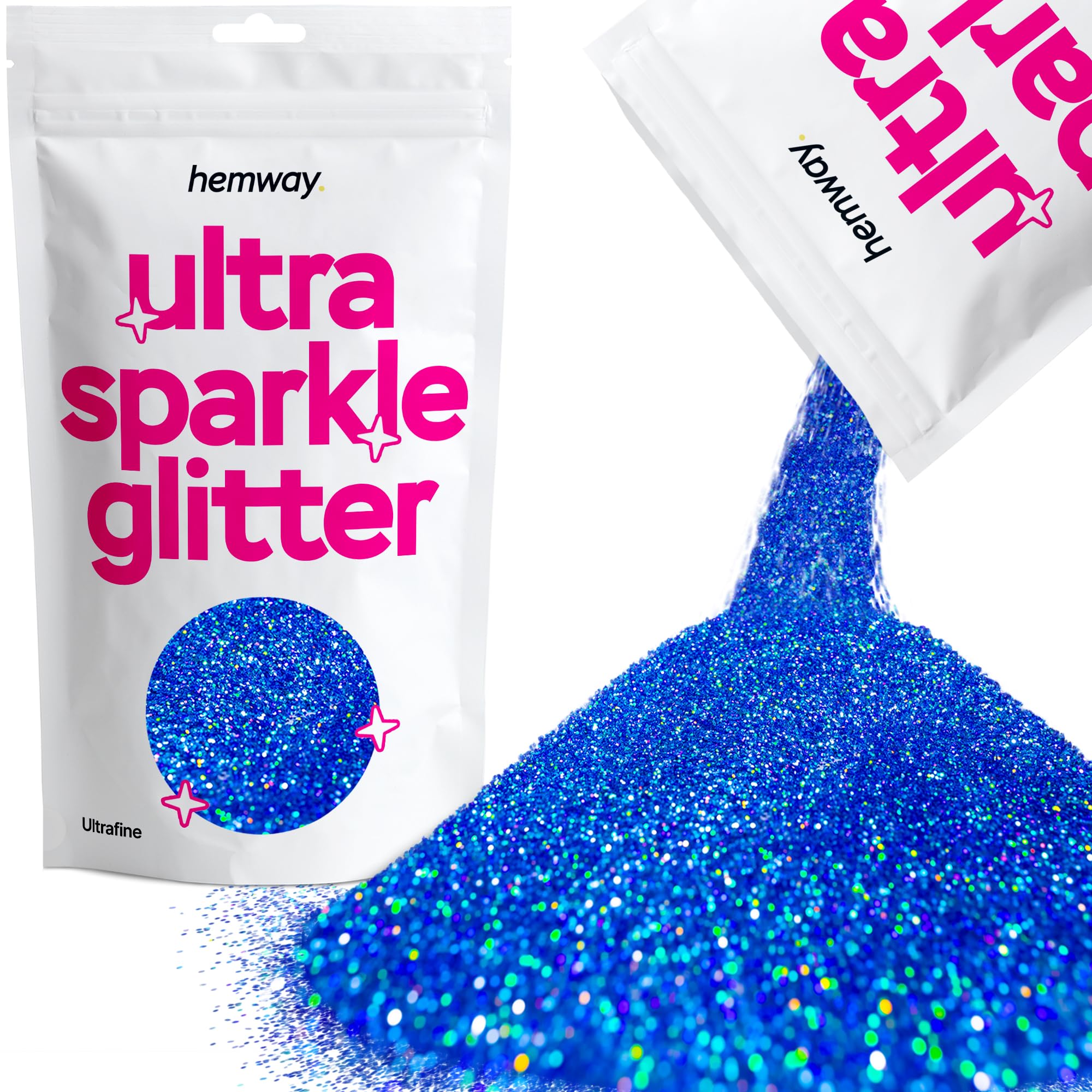 Hemway Ultra Sparkle Glitter Sapphire Blue Holographic 100g Ultrafine | Glitter for Arts & Craft, Makeup, Nail Art, Crafting, Card Making, Sparkle Decoration