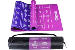 CIGOCIVI Instructional Travel Yoga Mat with 75 Asanas Poses & Exercises - Christmas Gifts for Wife and Girls, Exercise Mat for Home Workout, Includes Carrying Bag, 68"x24"x0.25"