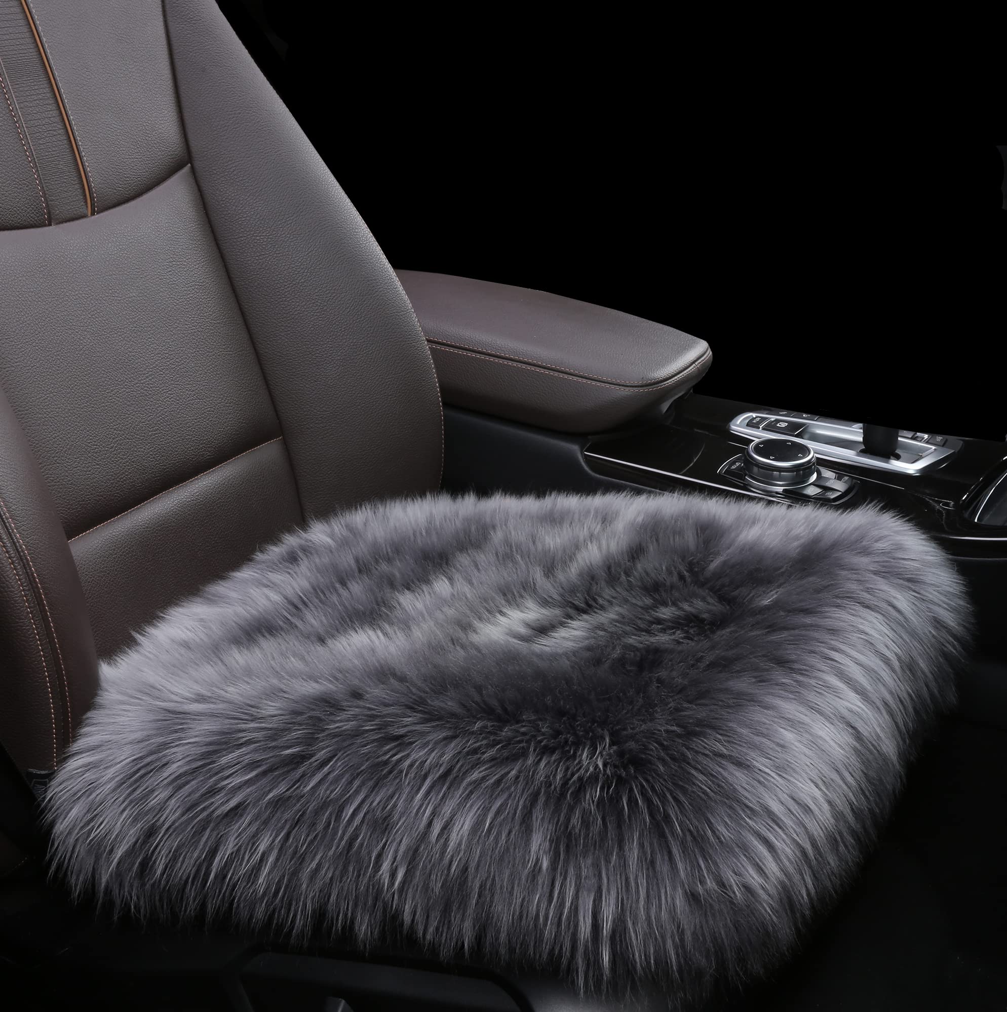 Photo 1 of Sisha-A Premium Wholehide Sheepskin Cover, Ultra-Soft Natural Long Wool, 18x18 Inches Size, Ideal for Car Seats, Home Chairs, Office Desks & More Front Charcoal Grey