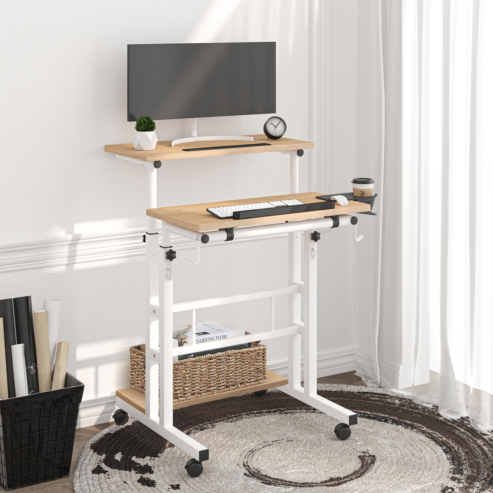 Klvied Mobile Standing Desk with Storage Bottom Shelf, Portable Stand ...
