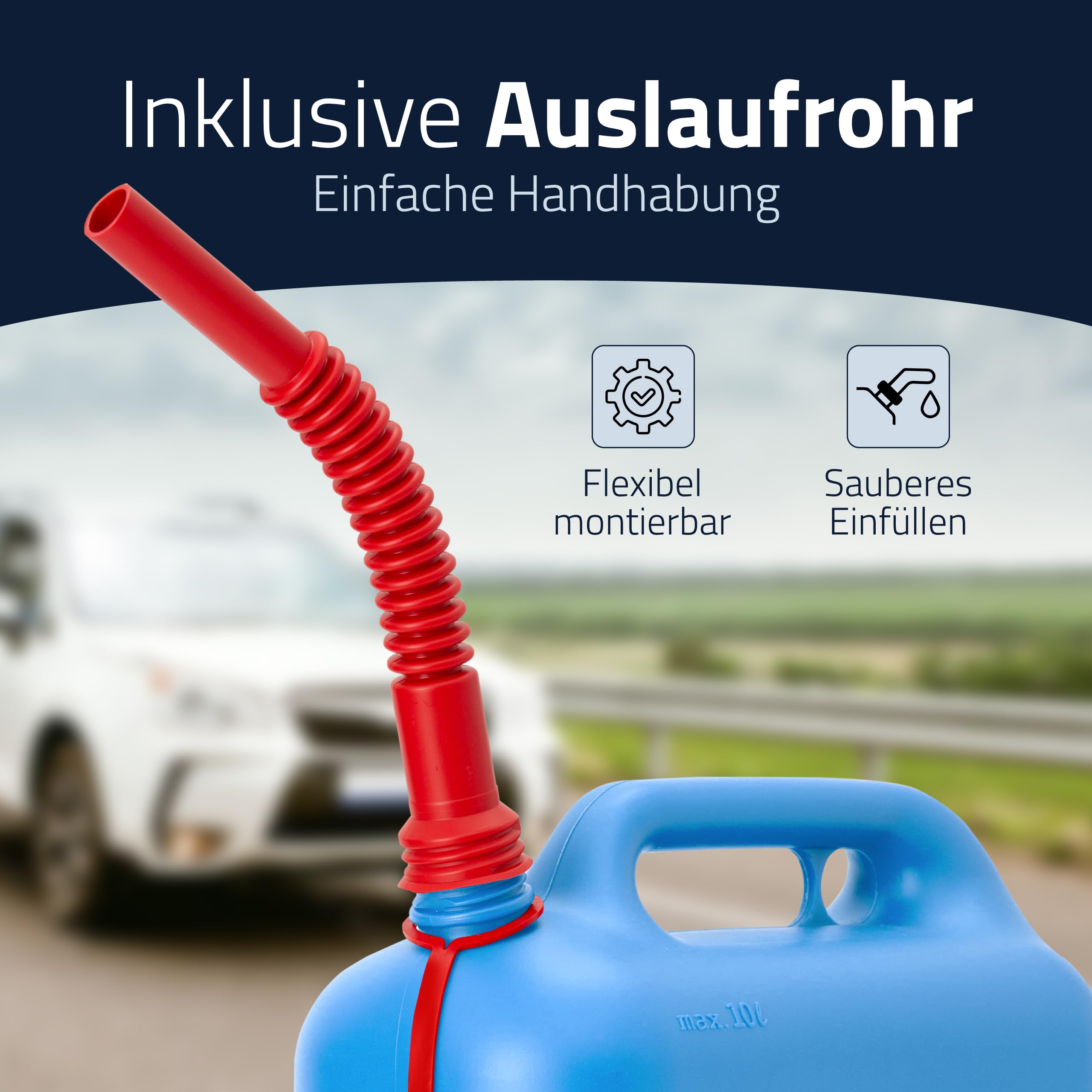 hünersdorff Kraftstoff-Kanister STANDARD 10l für Benzin, Diesel und andere Gefahrgüter, UN-Zulassung, made in Germany, TÜV-geprüfter Produktion, blau 7