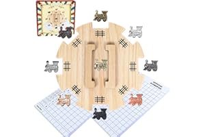 GOTHINK Mexican Train Dominoes Accessories Set - Mexican Train Dominoes Game for Adults & Family, 6.3-Inch Wooden Mexican Train Hub up with Felted Bottom, 9 Metal Train Markers, 100-Sheet Score Pads