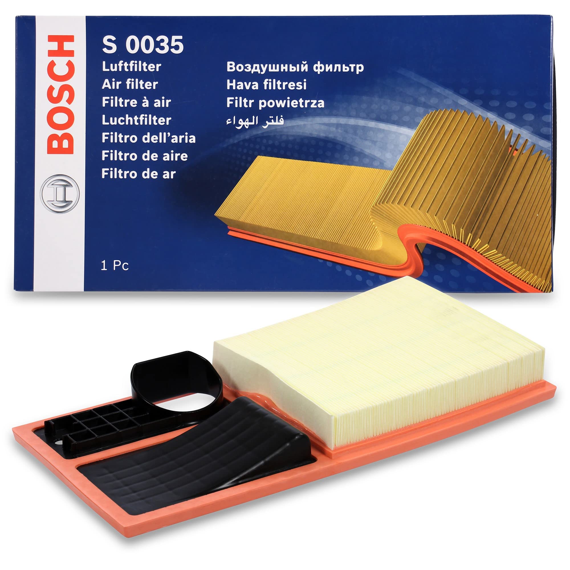 Bosch S0035 Car Air Filter - Separates Particles from the Air Intake - Moisture-resistant plus High Tensile Strength