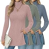 Sweetyweee 3 Pack Women's Turtleneck Sweaters, Side Split Long Sleeve Pullover, Ribbed Knit Fall Winter Lightweight Tunic Top