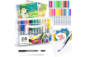 Acrylic Paint Pens Automatic Ink Control - 24 Colors Visual Acrylic Paint Markers Save Ink Art Markers with Flexible Brush Ti