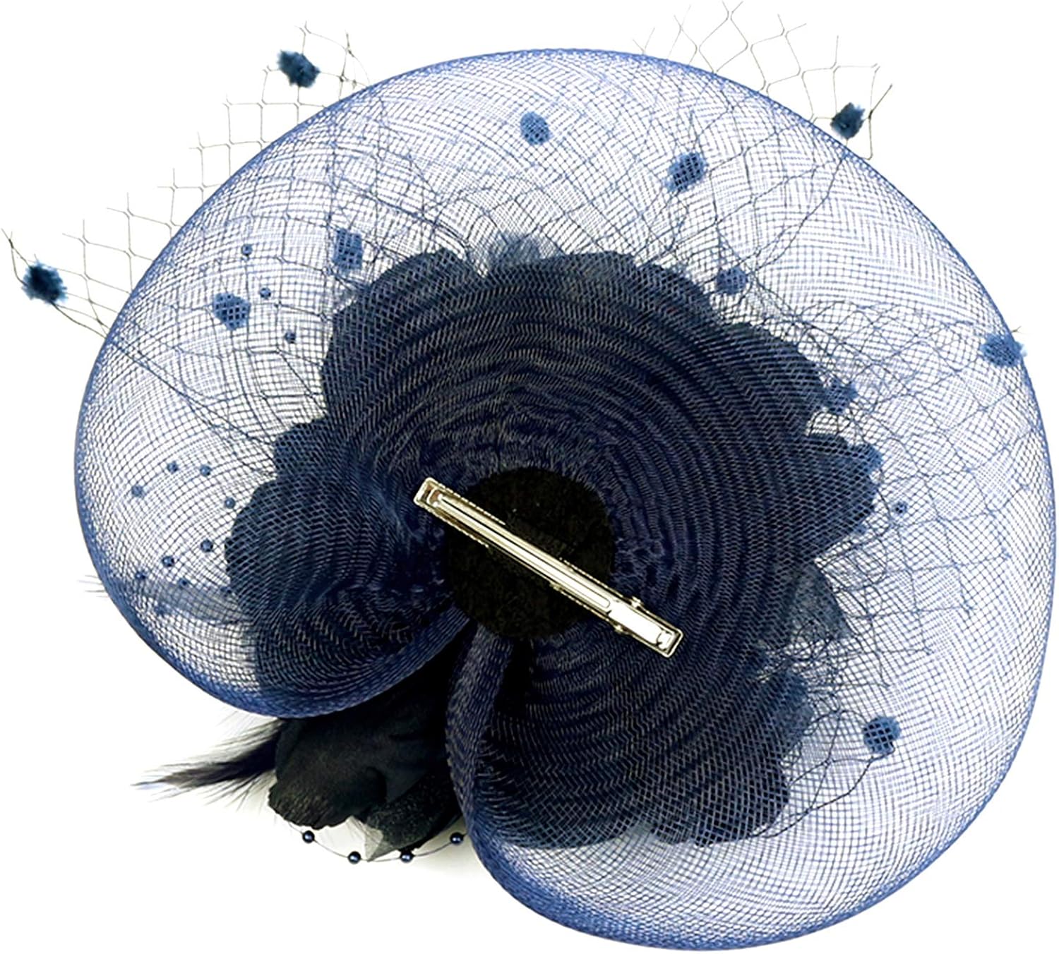 Women Ladies Flower Feather Fascinators Navy Pillbox Hat Bowler Party Hat Bridal Wedding Hair Accessories with Hair Clip Hair Loop Hairpin for Evening Prom Church Burlesque Race Ascot Hats - Image 4