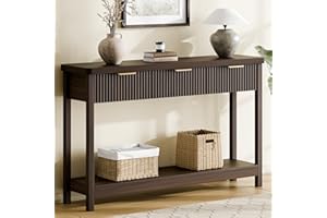 Lulive 51" Fluted Console Table for Entryway, Entryway Table with 3 Wooden Drawers, Farmhouse Behind Sofa Table for Living Room, Hallway, Couch, Foyer