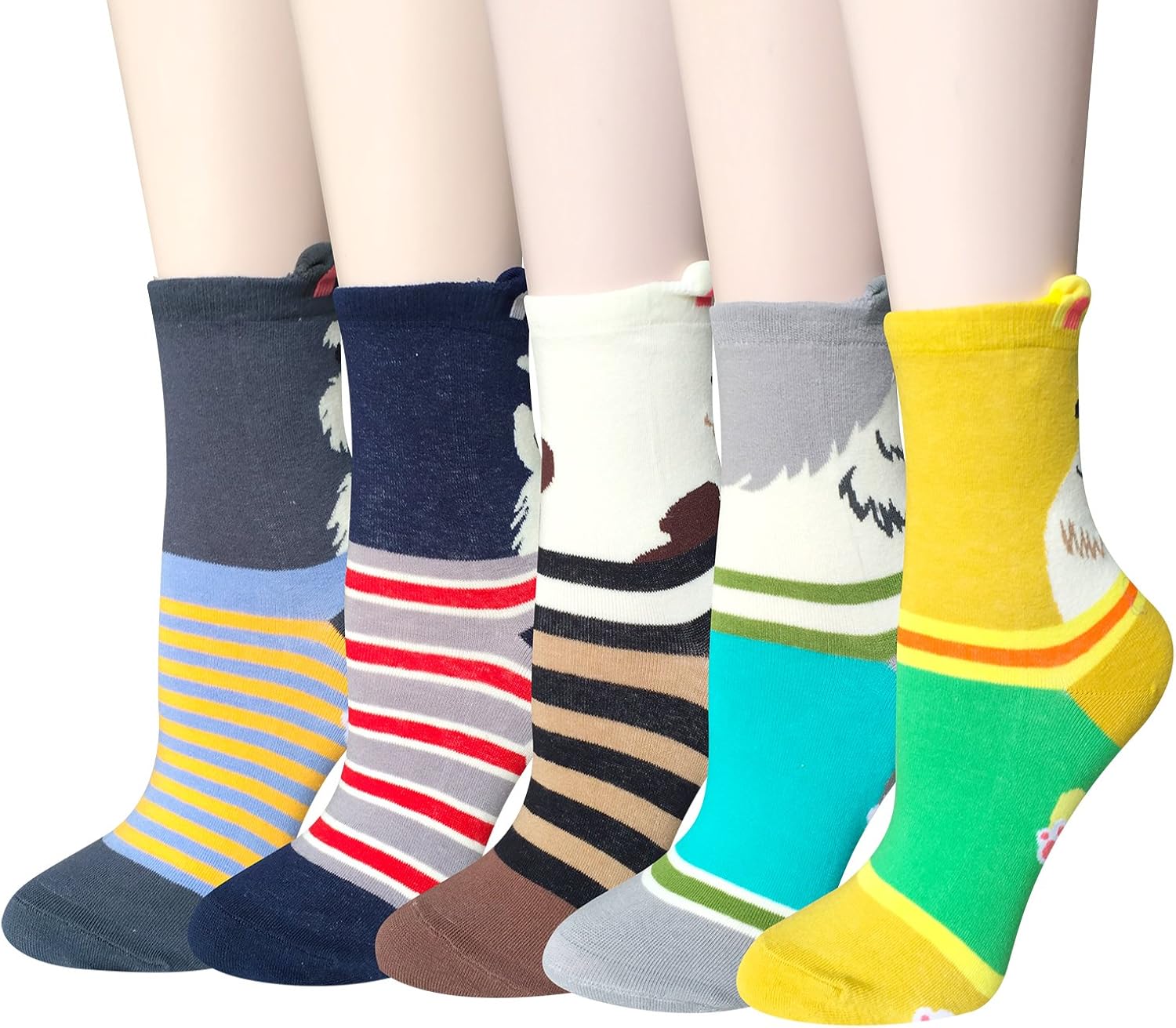 Chalier 5 Pairs Womens Cute Animal Socks Colorful Funny Casual Cotton Crew Socks, Color/Style 1, One Size at  Women’s Clothing store
